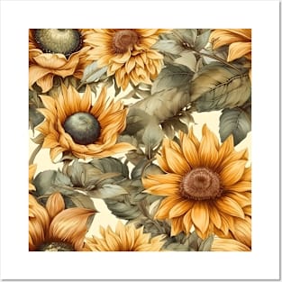 Watercolor Seamless Sunflower Pattern Posters and Art